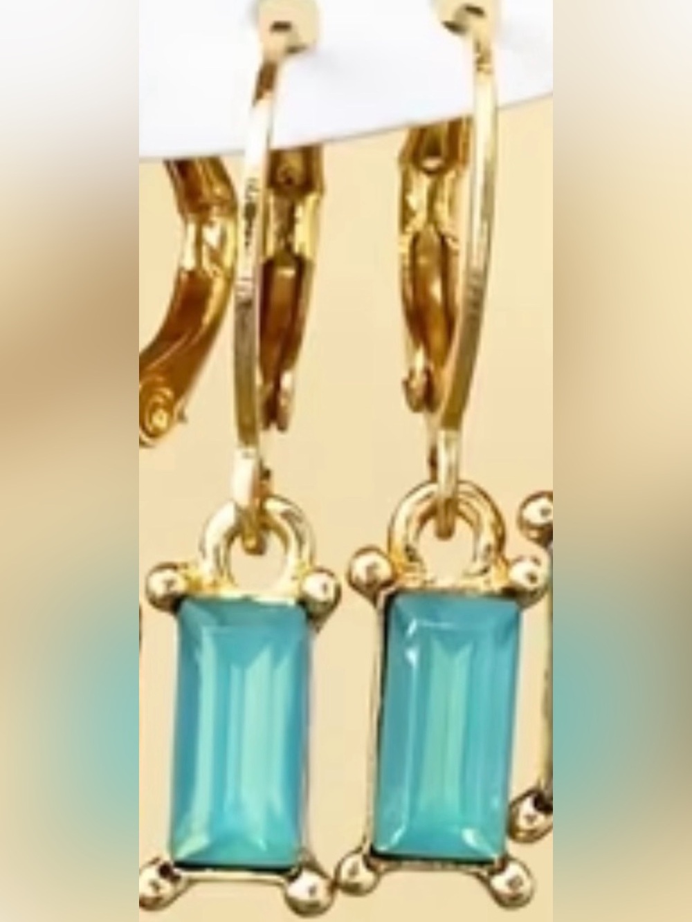 Gold-Plated Earrings with Aquamarine Blue Stone